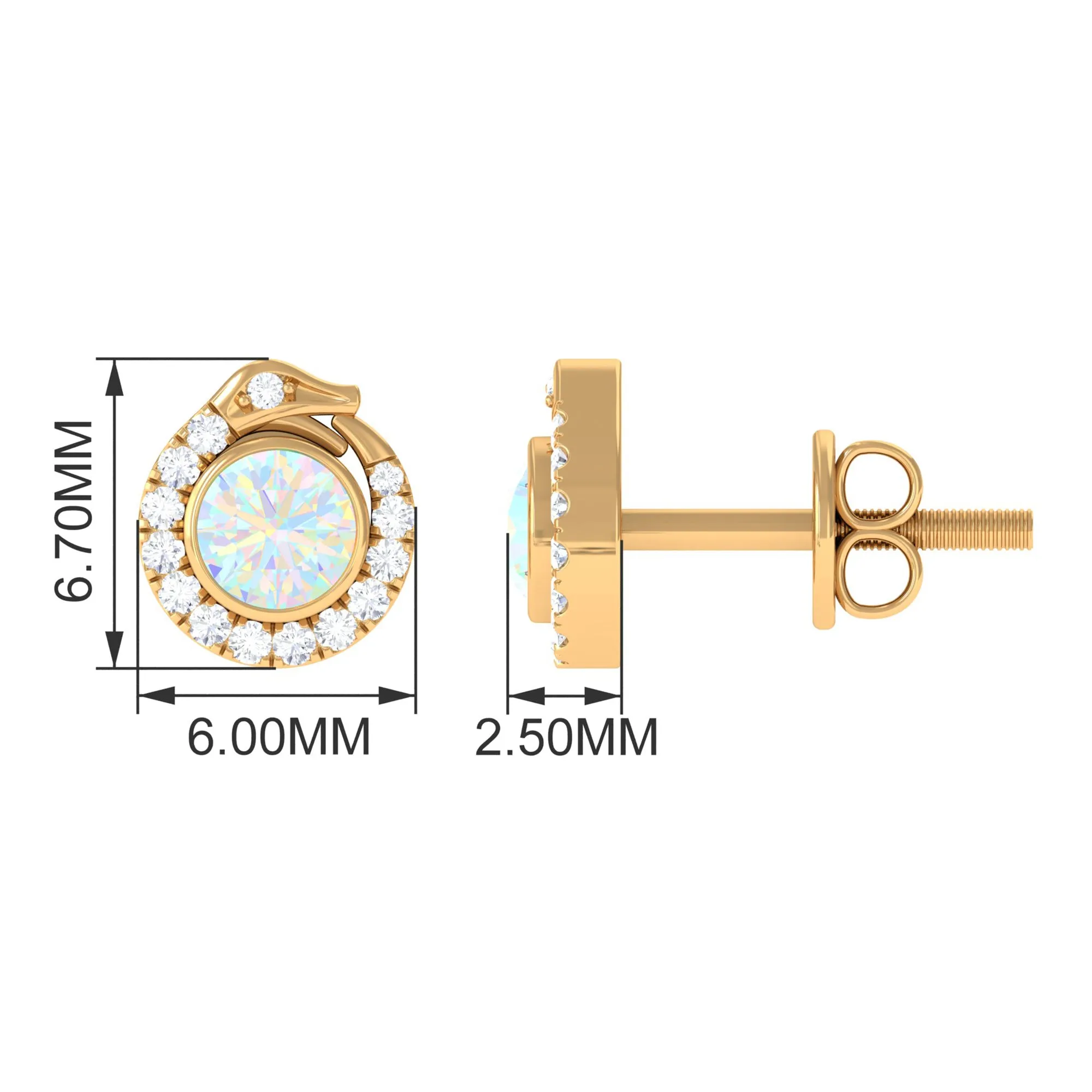 Real Ethiopian Opal Gothic Stud Earrings with Diamond