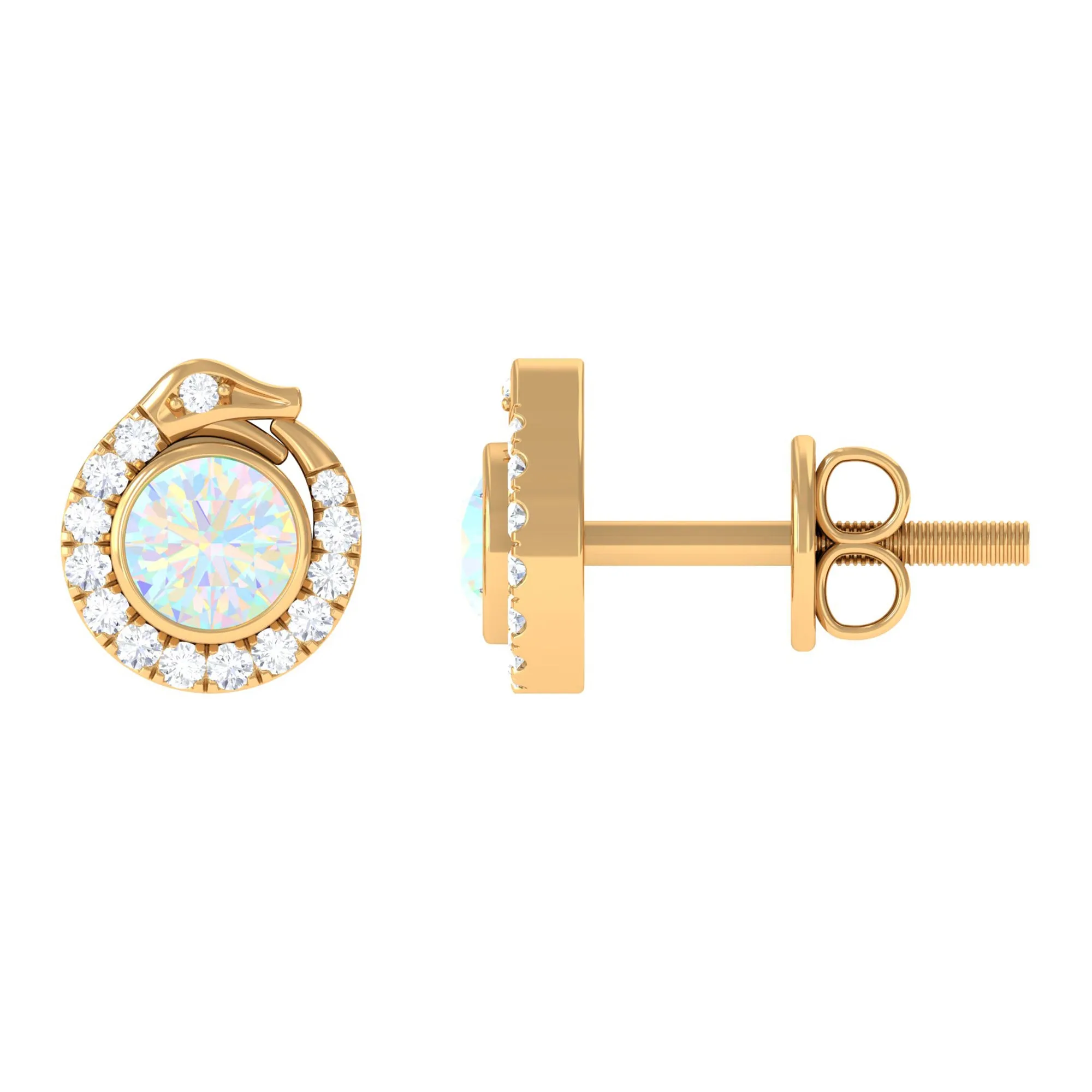 Real Ethiopian Opal Gothic Stud Earrings with Diamond