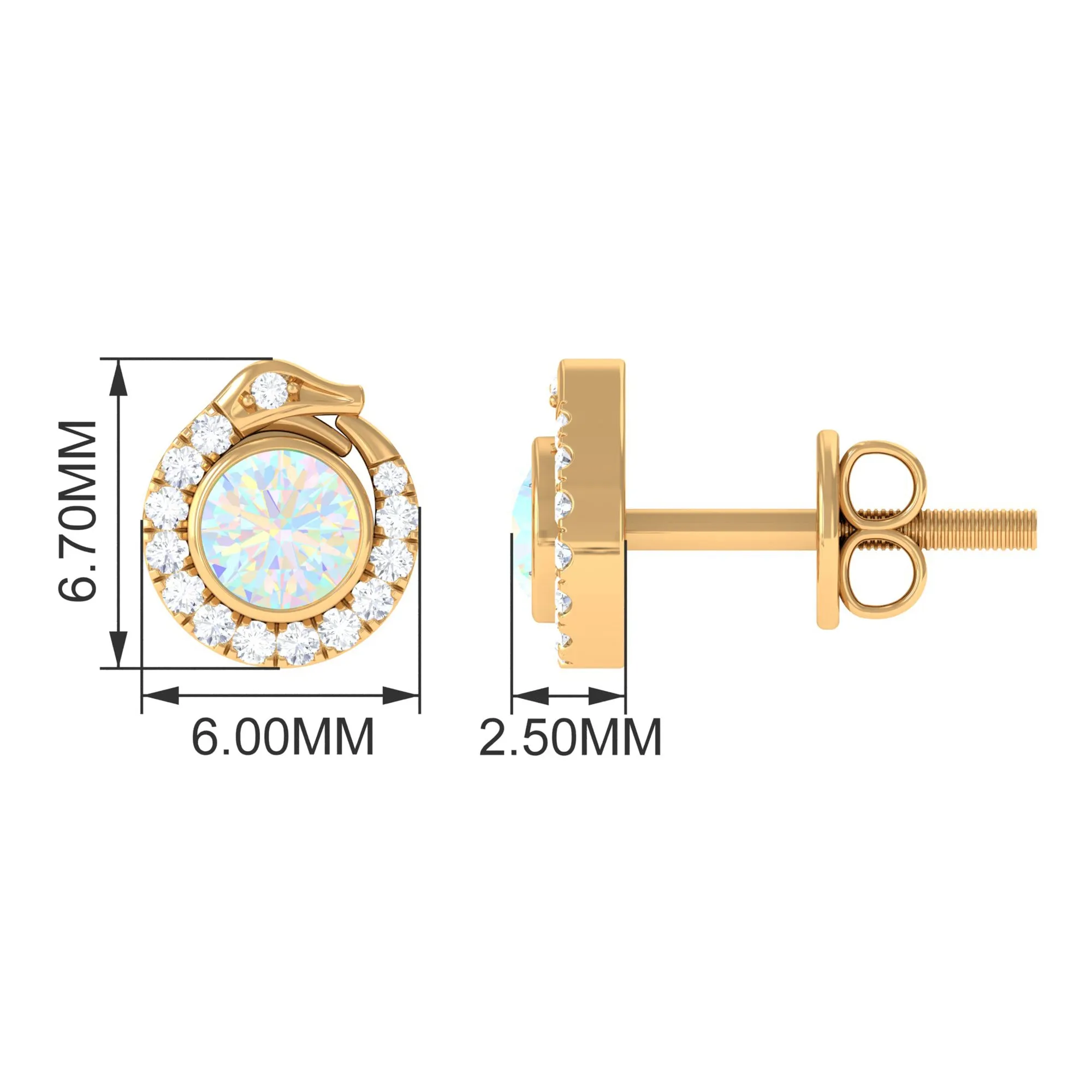 Real Ethiopian Opal Gothic Stud Earrings with Diamond