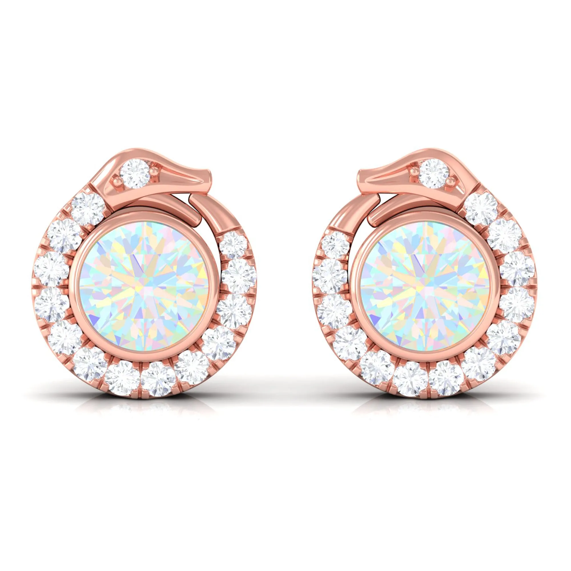 Real Ethiopian Opal Gothic Stud Earrings with Diamond