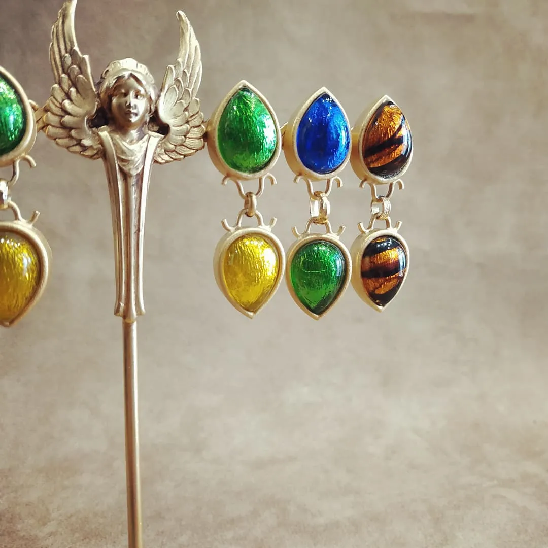 Rima Ariss Amber  Foil Glass Clip On Drop earrings