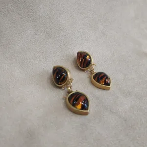 Rima Ariss Amber  Foil Glass Clip On Drop earrings