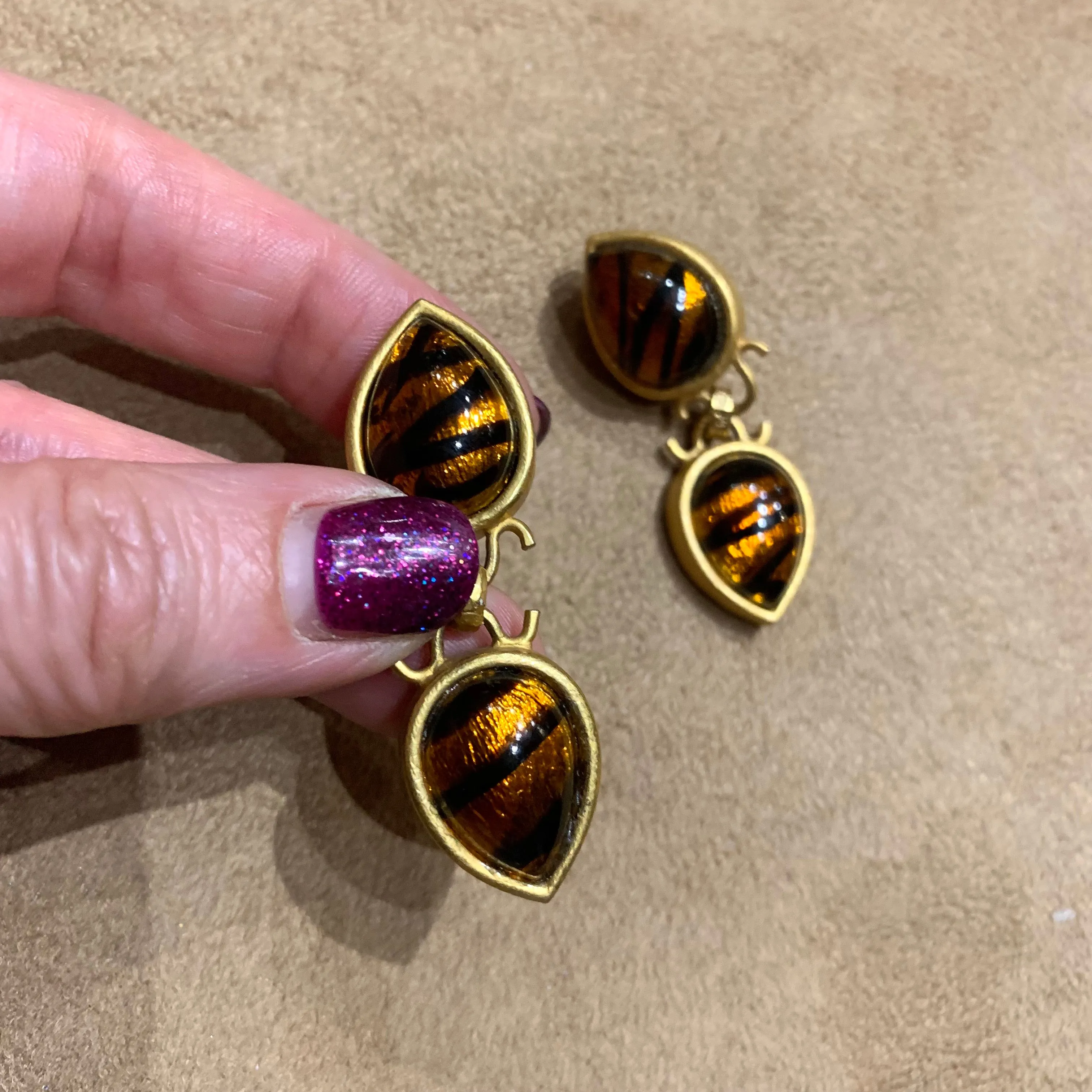 Rima Ariss Amber  Foil Glass Clip On Drop earrings