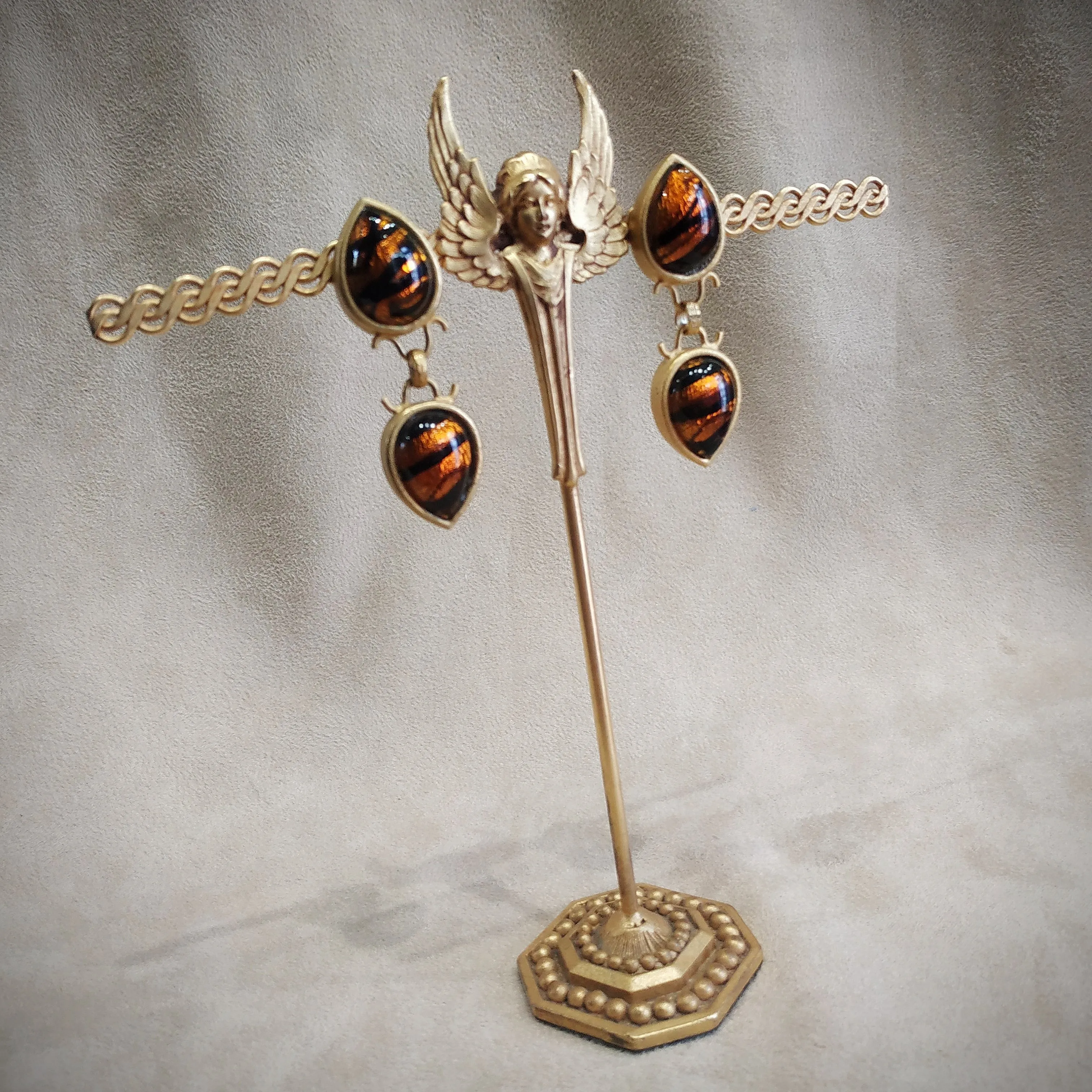 Rima Ariss Amber  Foil Glass Clip On Drop earrings