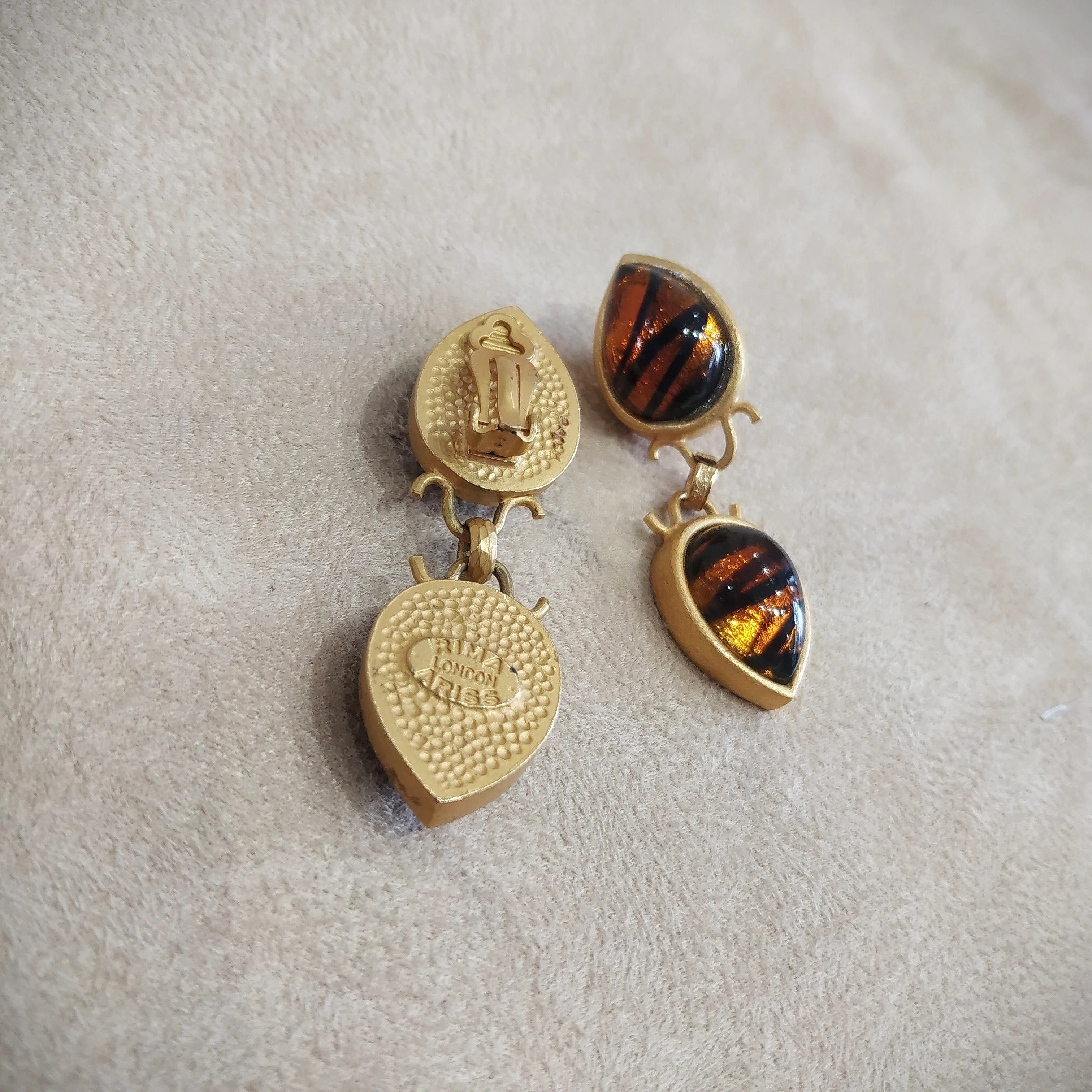 Rima Ariss Amber  Foil Glass Clip On Drop earrings