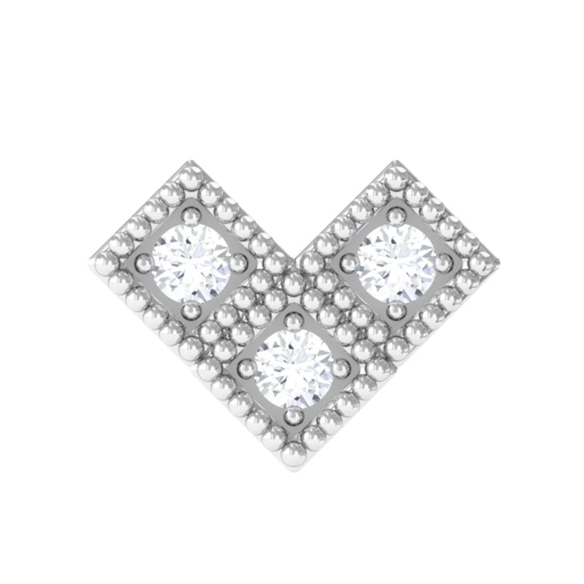 Round Diamond Gold Beaded V Shape Earring