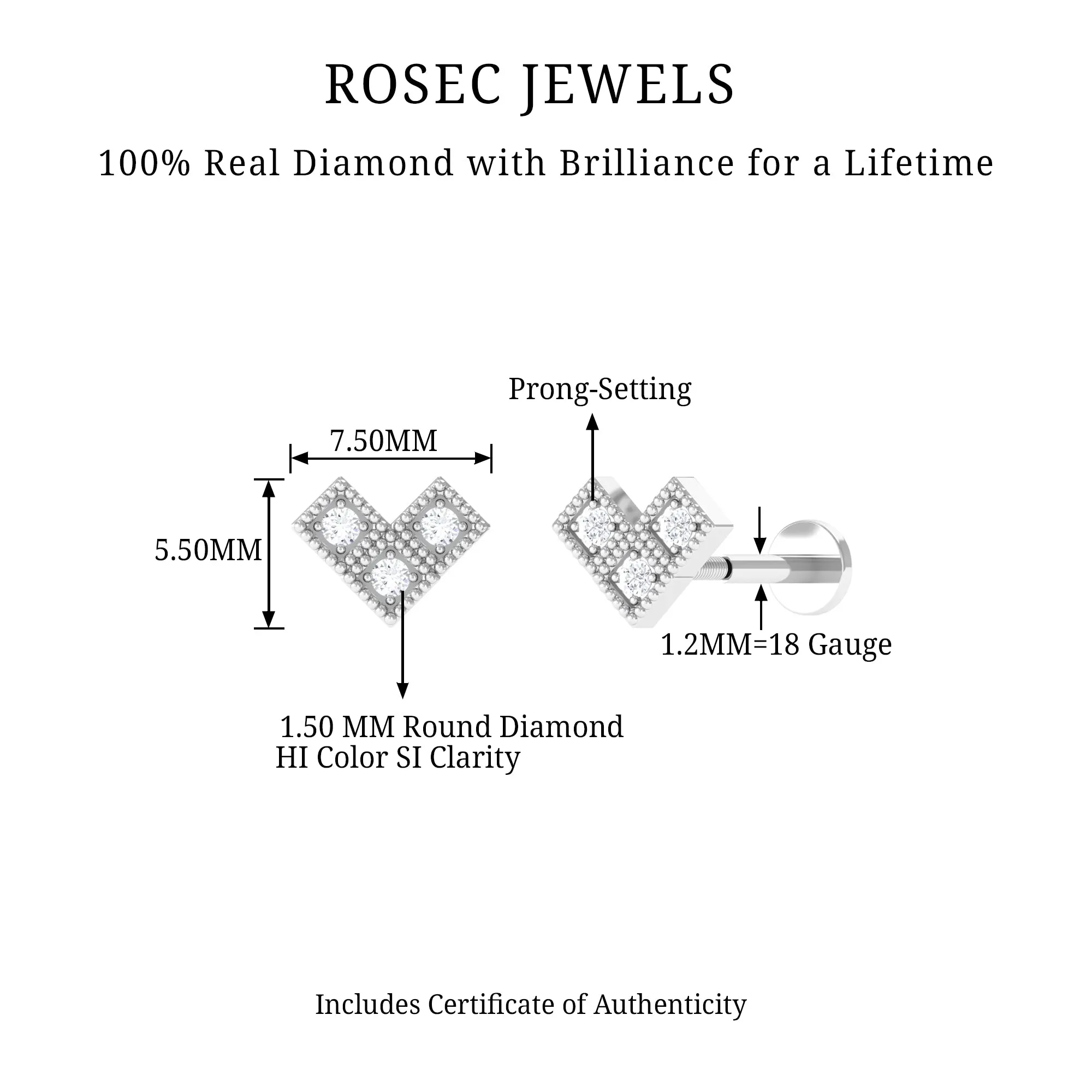 Round Diamond Gold Beaded V Shape Earring