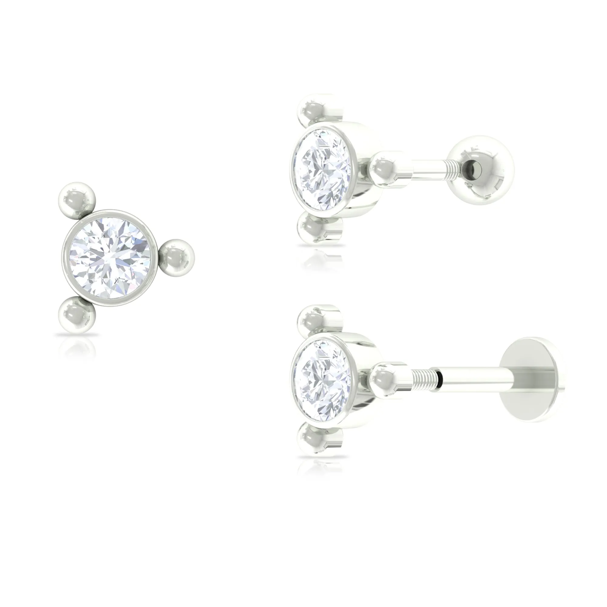 Round Moissanite Simple Gold Beaded Helix Earring