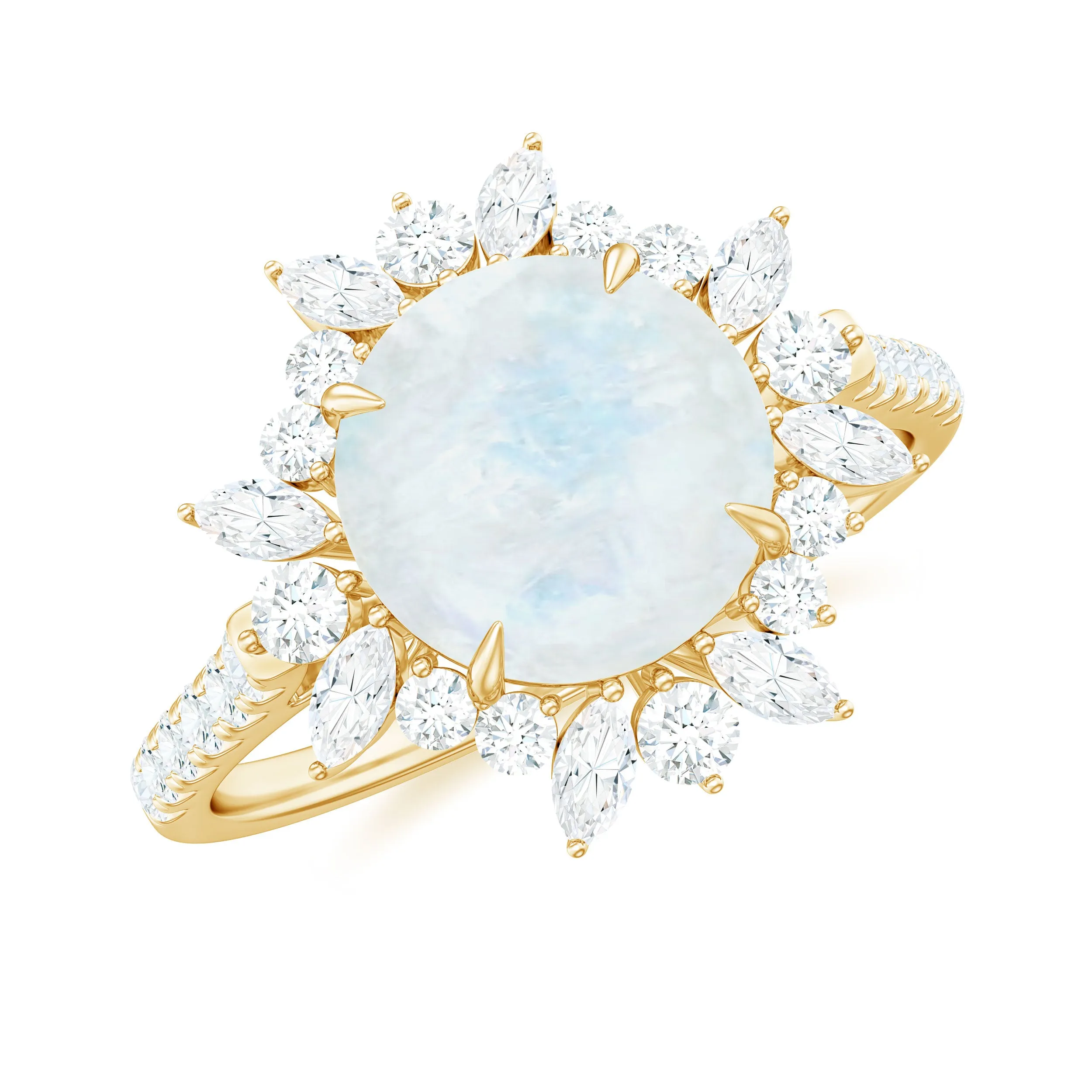 Round Moonstone Statement Ring with Moissanite Floral Halo