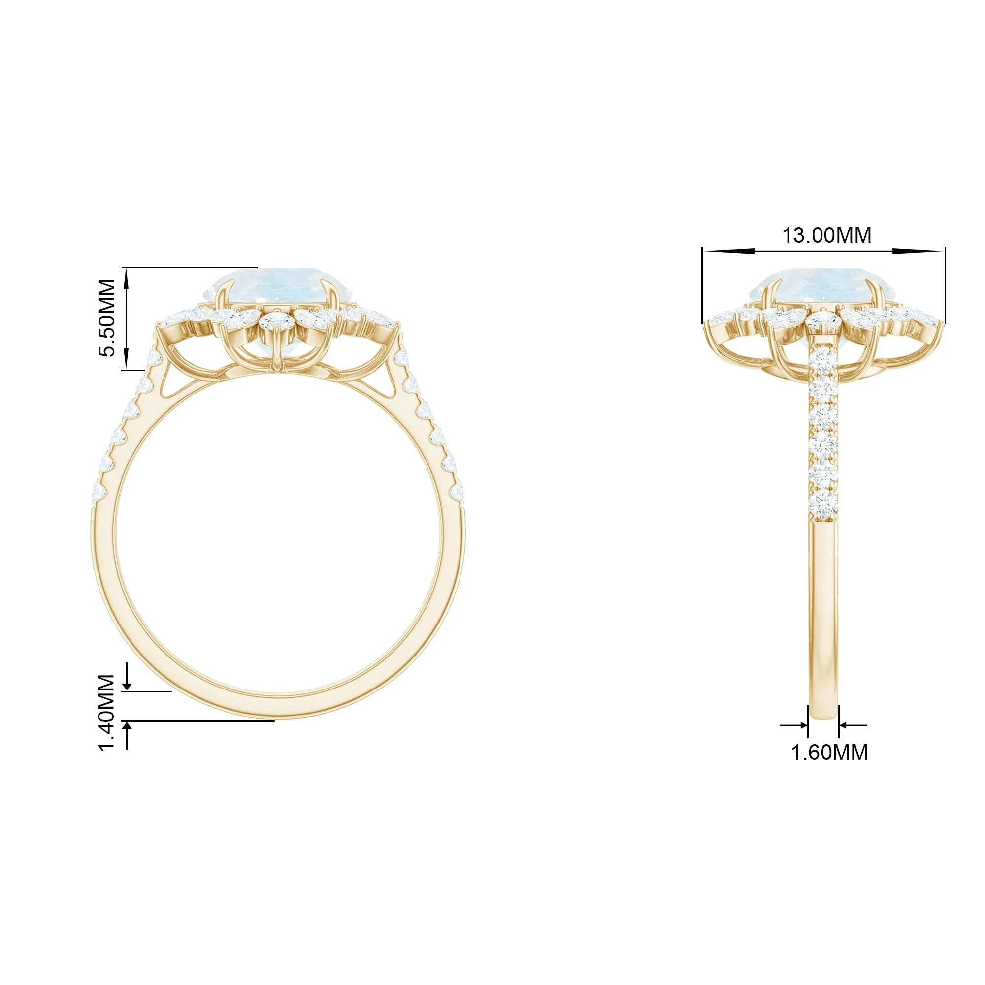 Round Moonstone Statement Ring with Moissanite Floral Halo