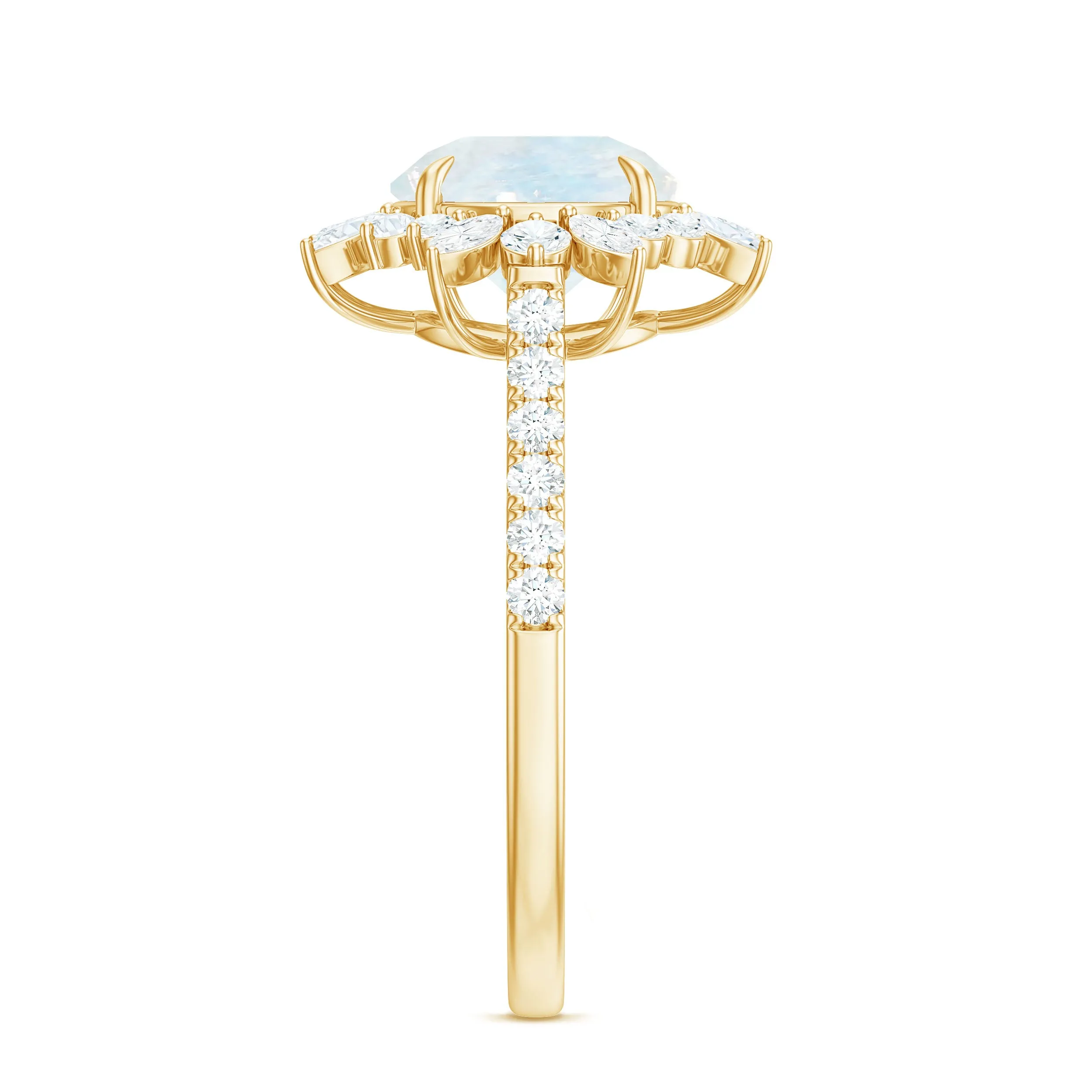 Round Moonstone Statement Ring with Moissanite Floral Halo