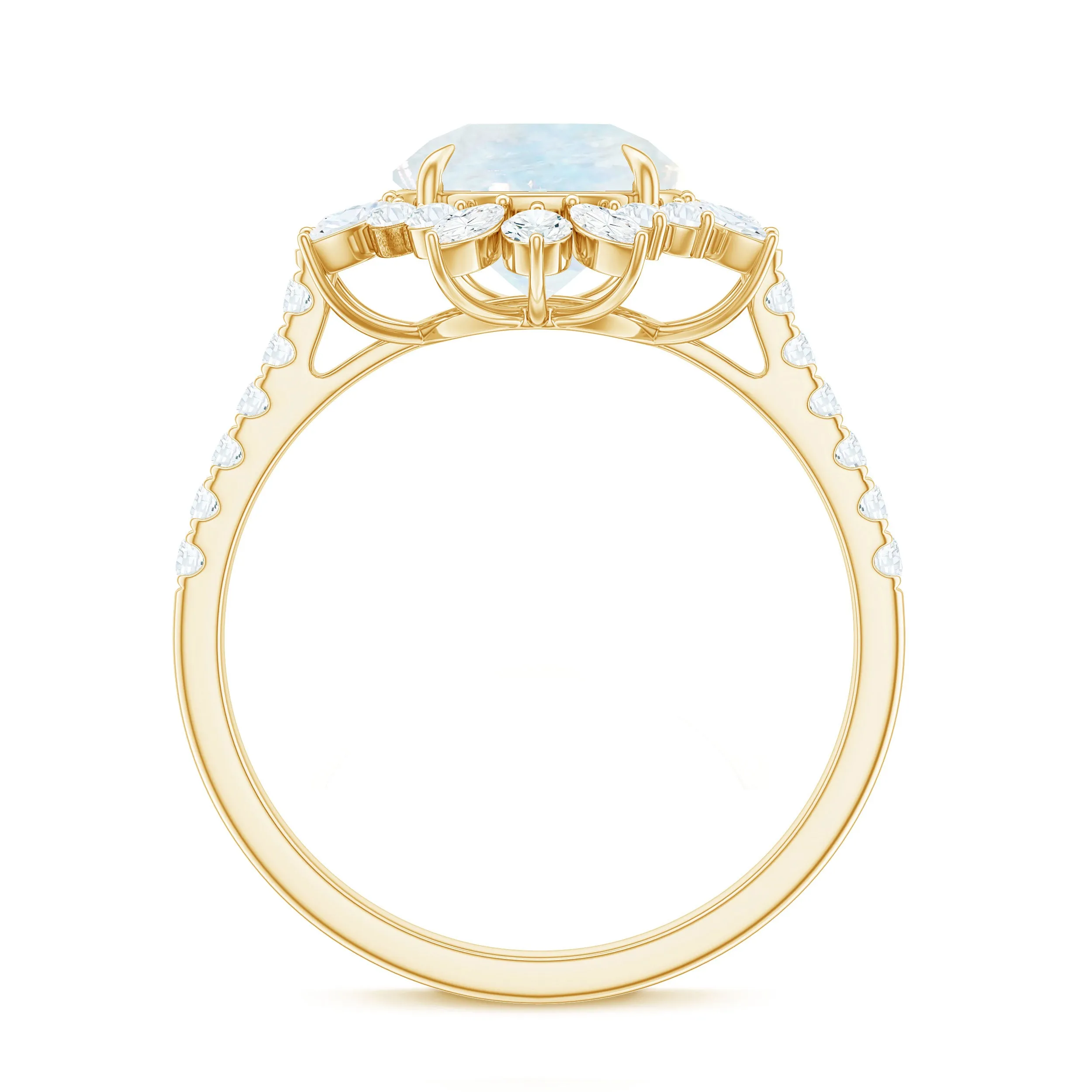 Round Moonstone Statement Ring with Moissanite Floral Halo