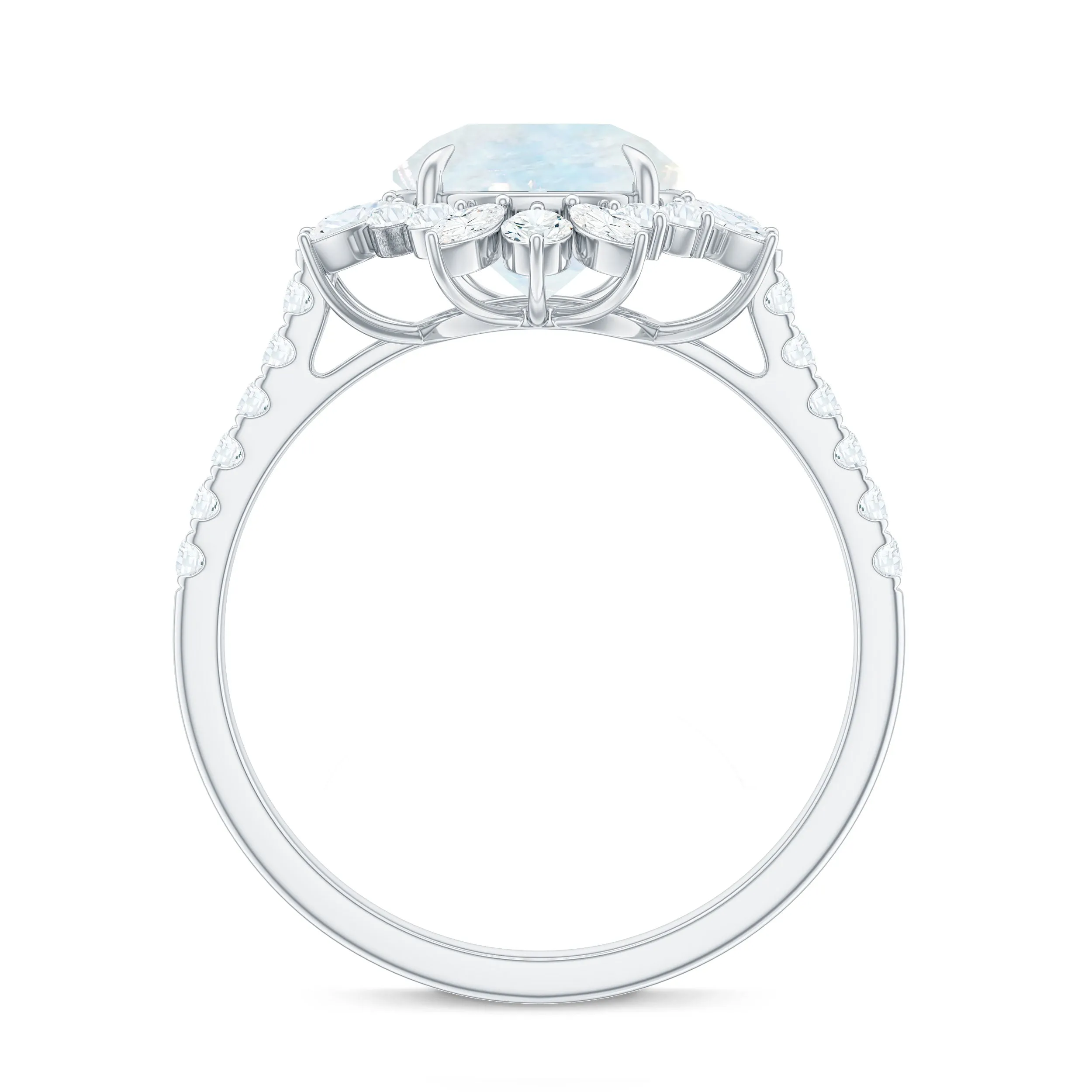Round Moonstone Statement Ring with Moissanite Floral Halo
