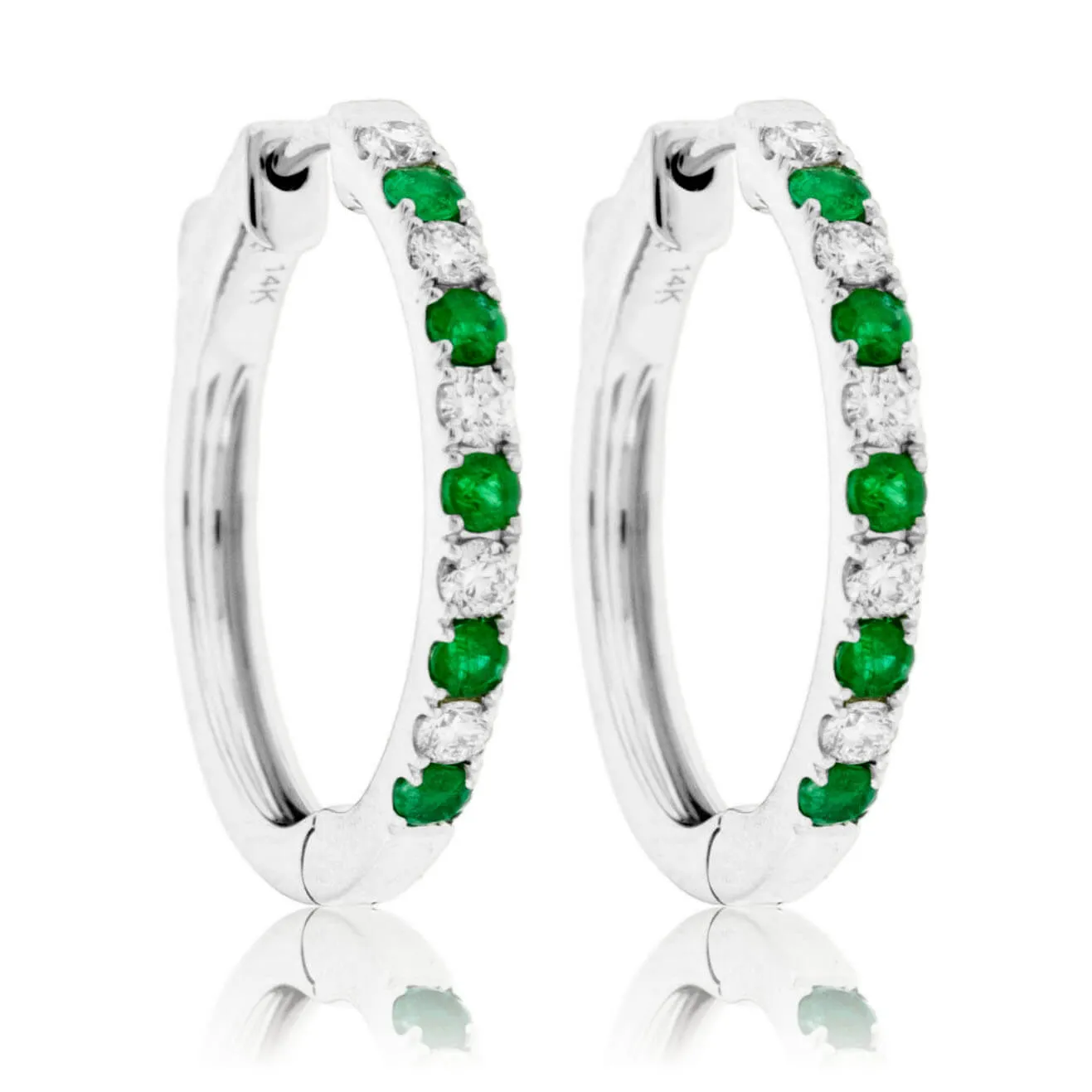 Round Prong Set Ruby & Diamond Hoop Earrings