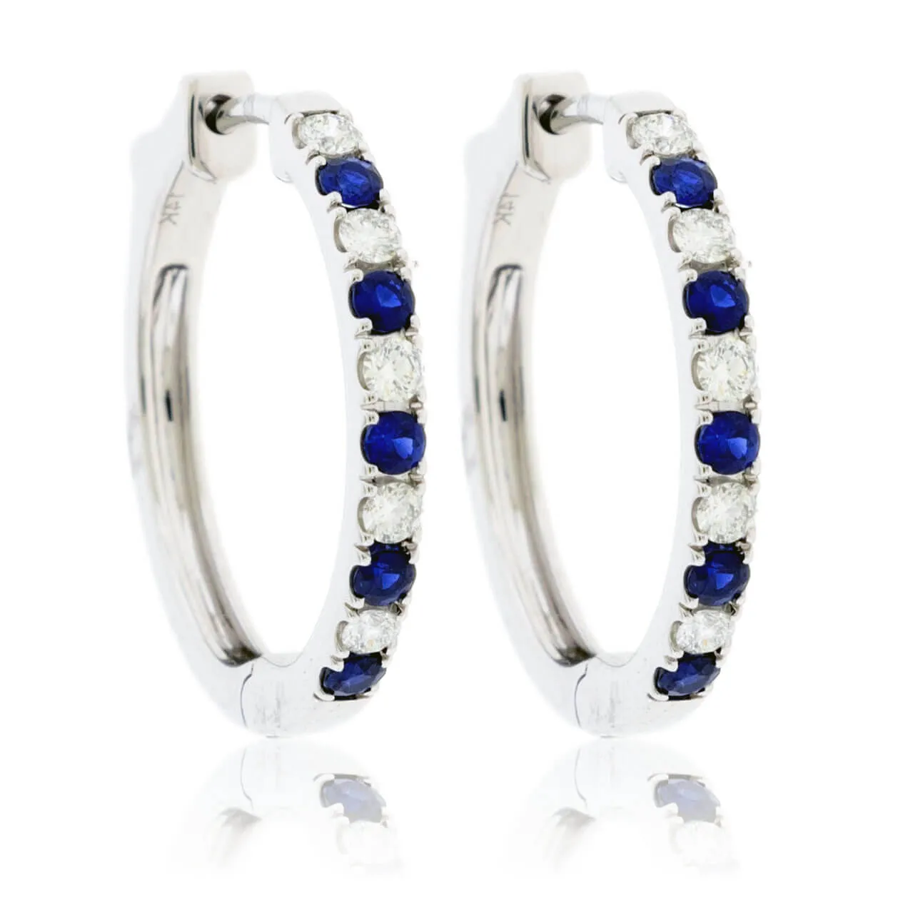 Round Prong Set Ruby & Diamond Hoop Earrings