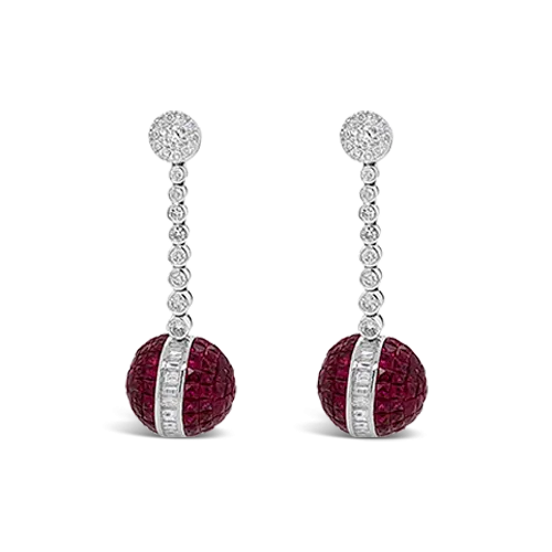 Ruby & Diamond Ball Earrings