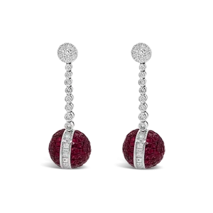 Ruby & Diamond Ball Earrings