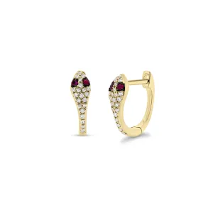 Ruby & Diamond Serpent Huggie Earrings