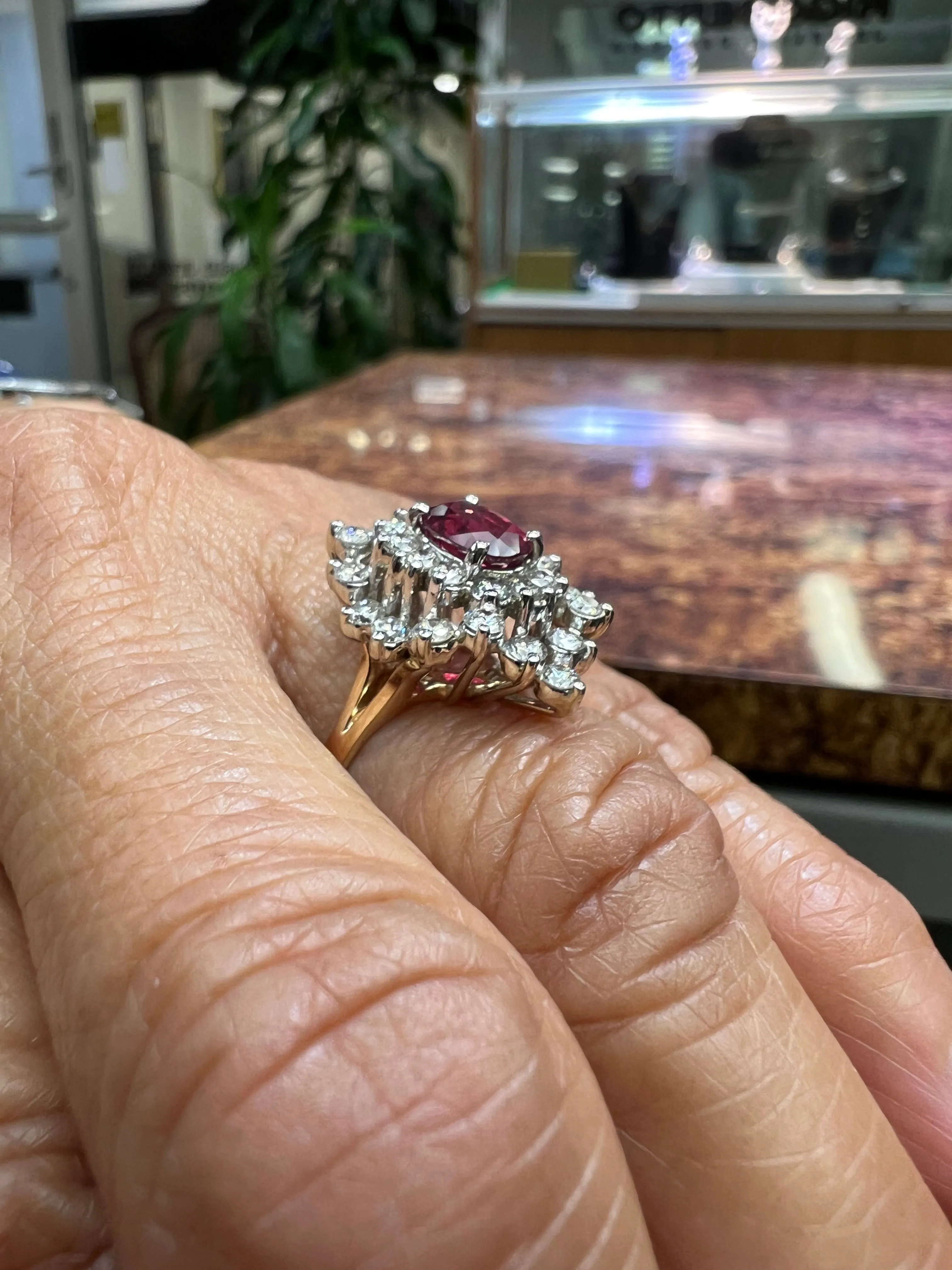 Ruby Diamond Gold Cluster Ring