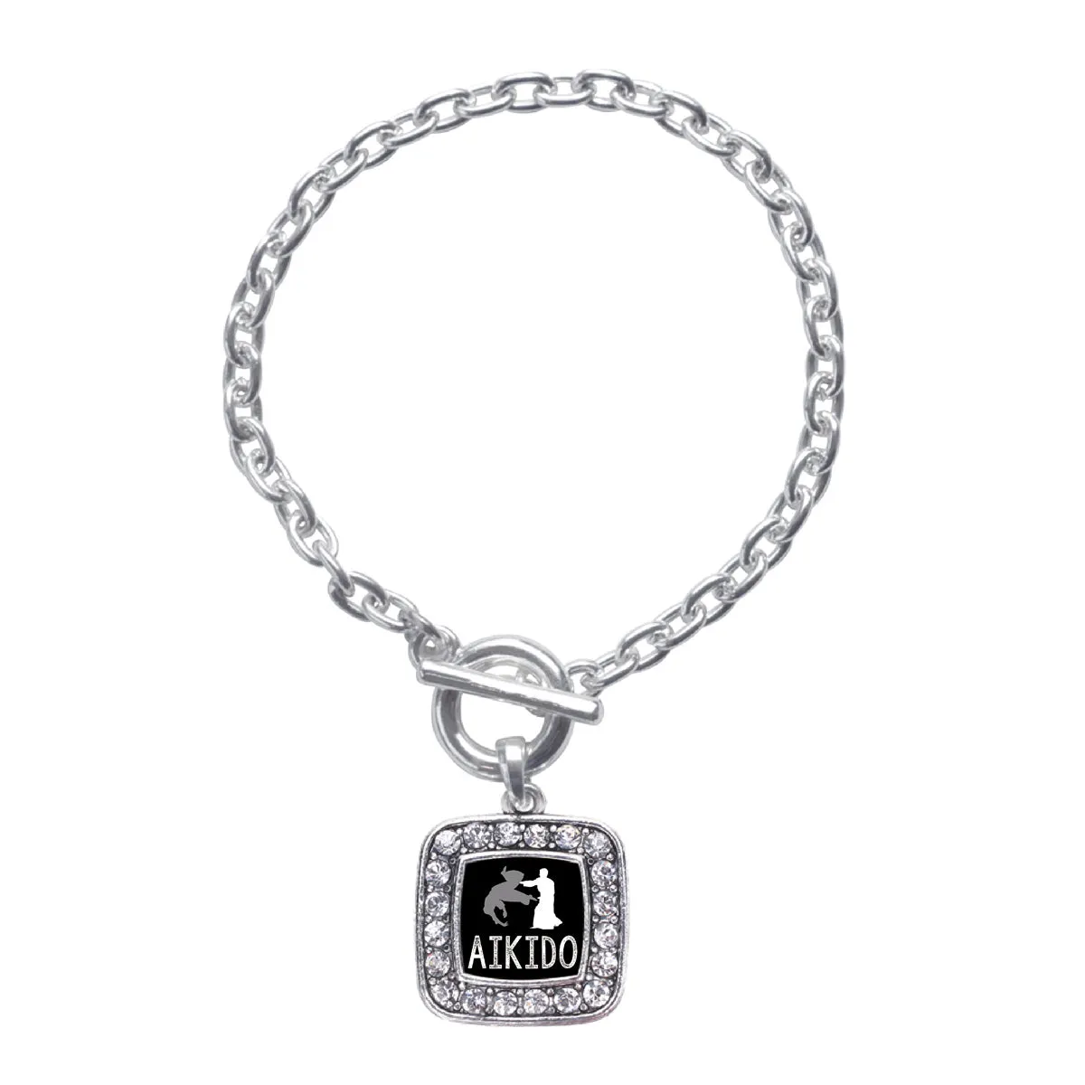 Silver Aikido Square Charm Toggle Bracelet