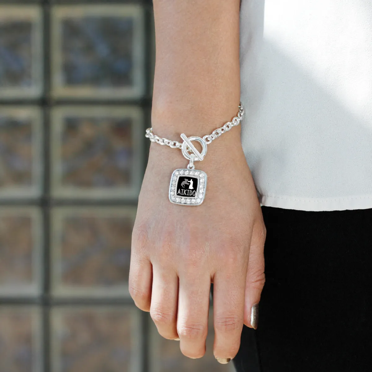 Silver Aikido Square Charm Toggle Bracelet