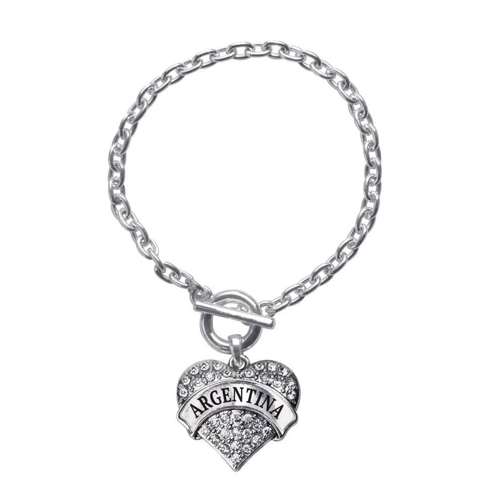 Silver Argentina Pave Heart Charm Toggle Bracelet
