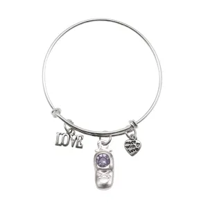 Silver Baby Shoe Charm Wire Bangle Bracelet