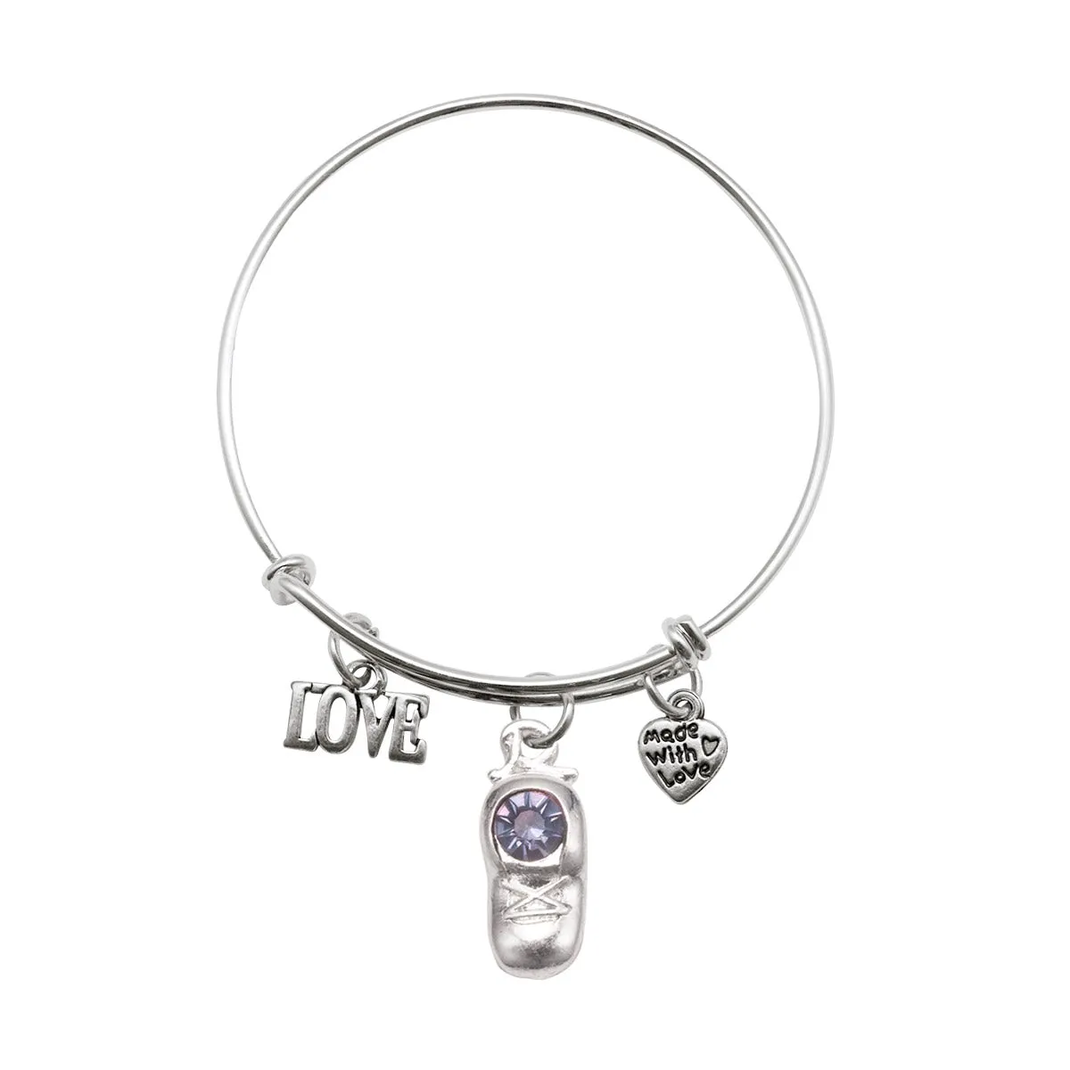 Silver Baby Shoe Charm Wire Bangle Bracelet