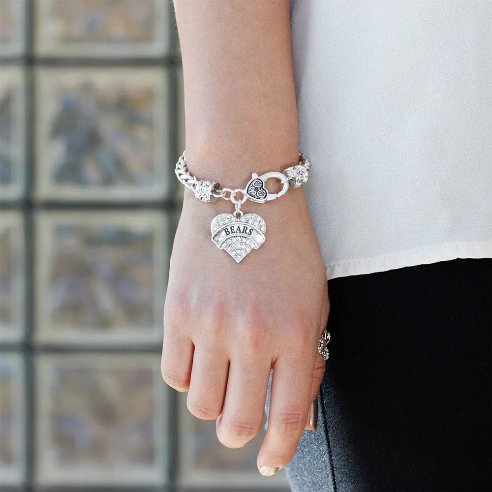 Silver Bears Pave Heart Charm Braided Bracelet