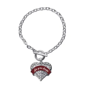 Silver Burgundy Sis of the Bride Pave Heart Charm Toggle Bracelet