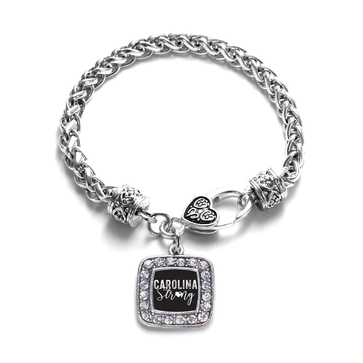 Silver Carolina Strong Square Charm Braided Bracelet