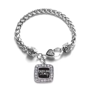 Silver Carolina Strong Square Charm Braided Bracelet