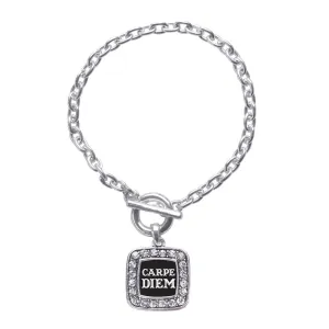 Silver Carpe Diem Square Charm Toggle Bracelet