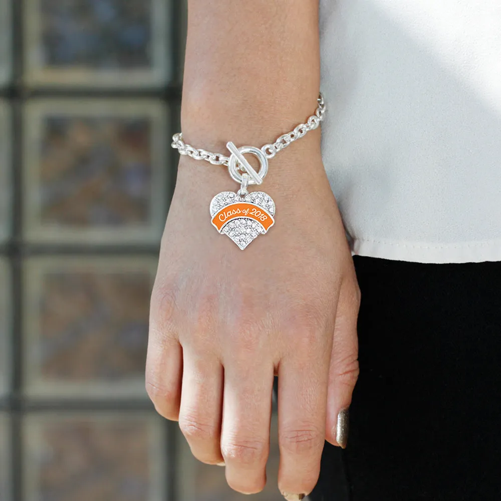 Silver Class of 2018 - Orange Pave Heart Charm Toggle Bracelet