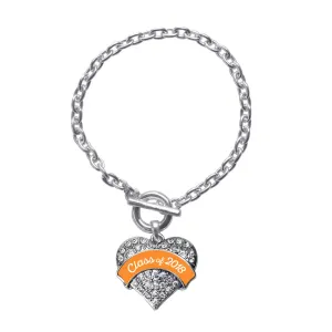 Silver Class of 2018 - Orange Pave Heart Charm Toggle Bracelet