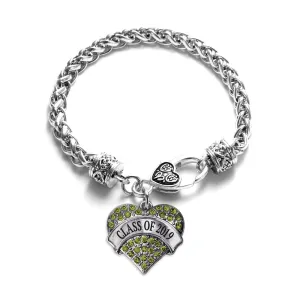 Silver Class of 2019 Green Green Pave Heart Charm Braided Bracelet