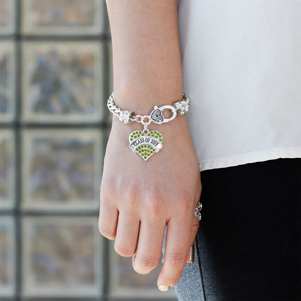 Silver Class of 2019 Green Green Pave Heart Charm Braided Bracelet