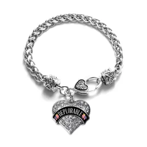 Silver Deplorable Pave Heart Charm Braided Bracelet