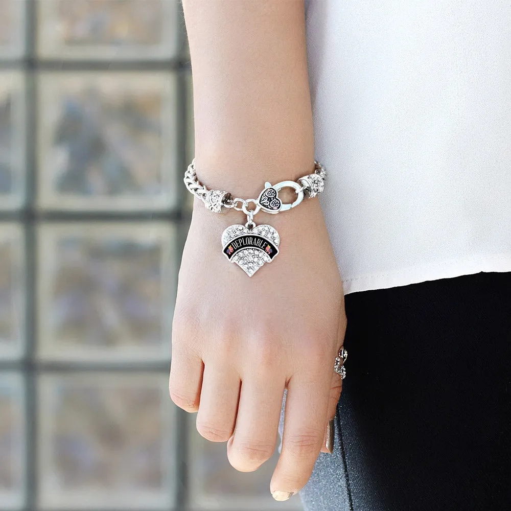 Silver Deplorable Pave Heart Charm Braided Bracelet