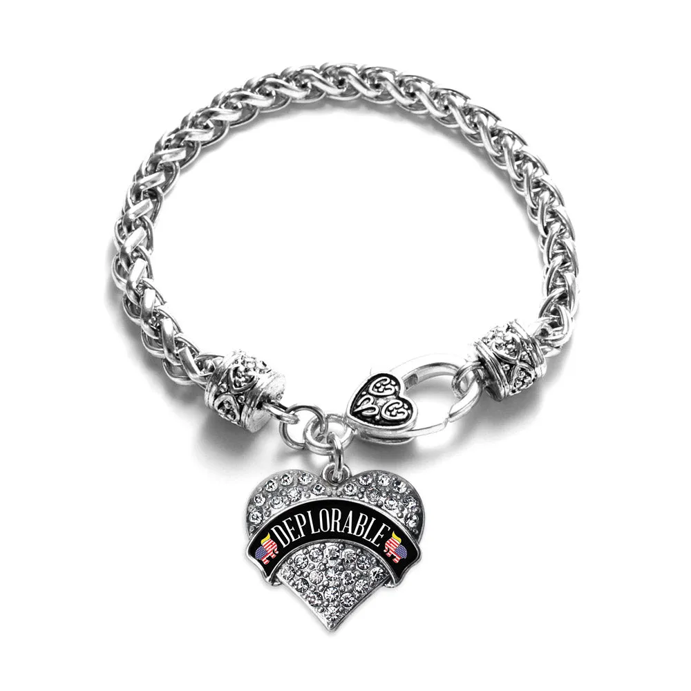 Silver Deplorable Pave Heart Charm Braided Bracelet