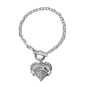 Silver Equestri-Mom Pave Heart Charm Toggle Bracelet