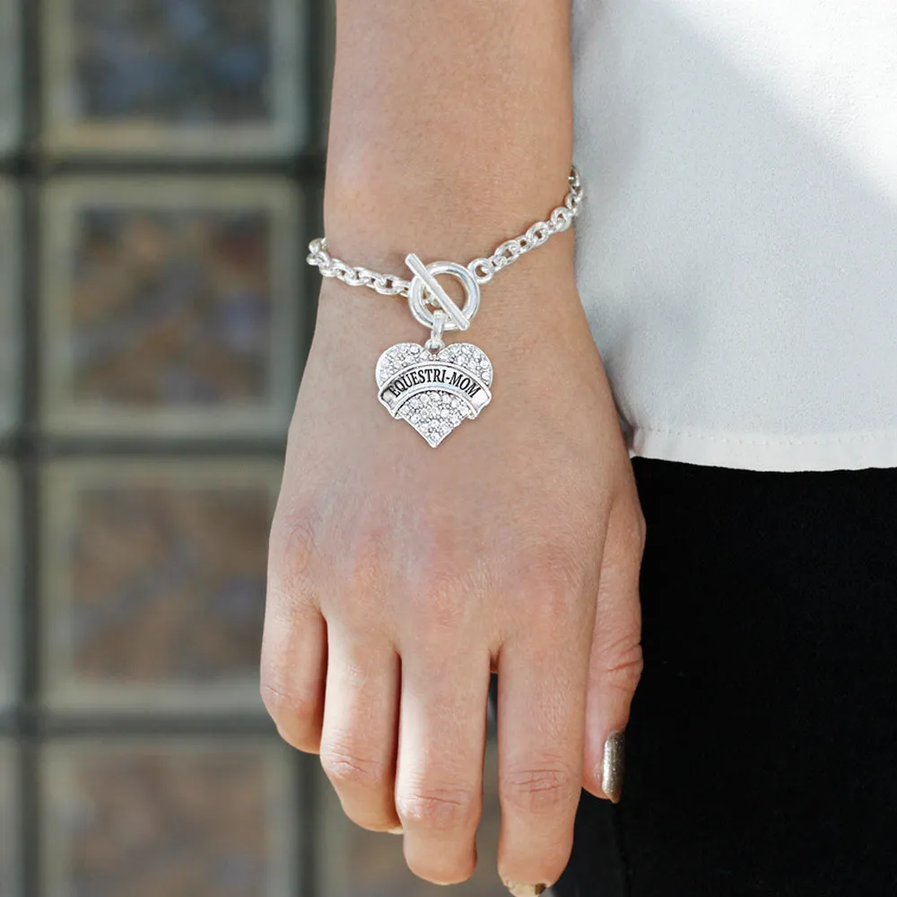 Silver Equestri-Mom Pave Heart Charm Toggle Bracelet