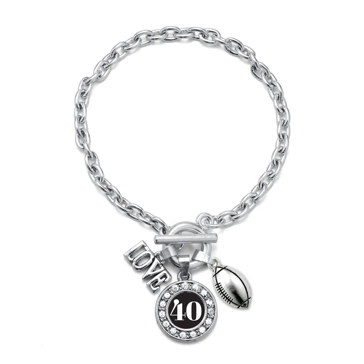 Silver Football - Sports Number 40 Circle Charm Toggle Bracelet