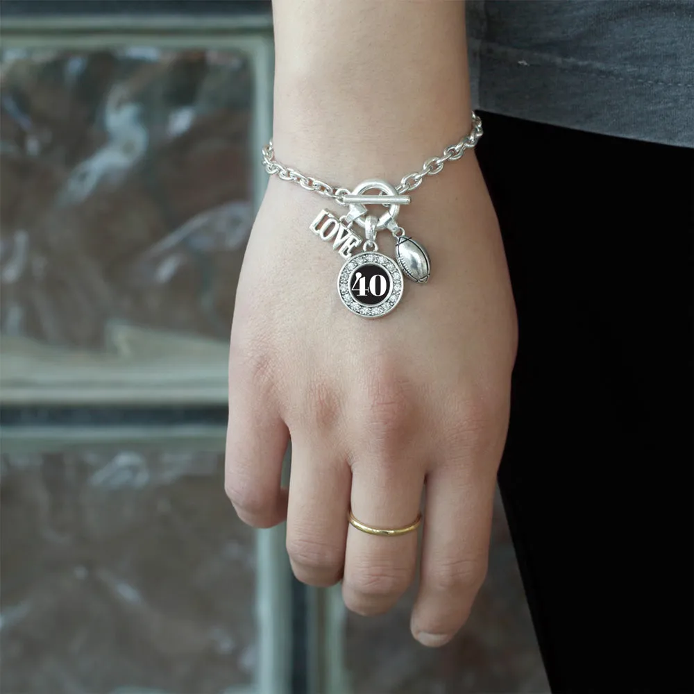 Silver Football - Sports Number 40 Circle Charm Toggle Bracelet