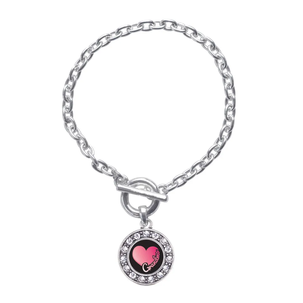 Silver Grandma Circle Charm Toggle Bracelet