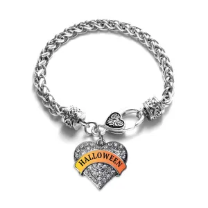 Silver Halloween Pave Heart Charm Braided Bracelet
