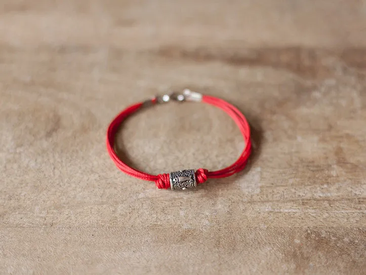 Silver Hamsa bracelet for men, red string, Kabbalah jewelry, evil eye protection