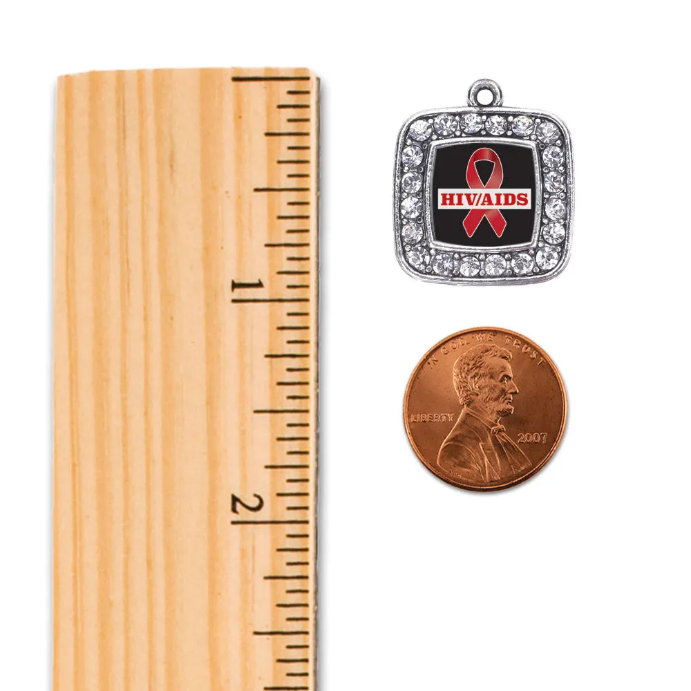 Silver HIV/AIDS Awareness Ribbon Square Charm Braided Bracelet