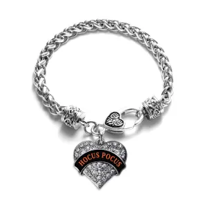 Silver Hocus Pocus Pave Heart Charm Braided Bracelet