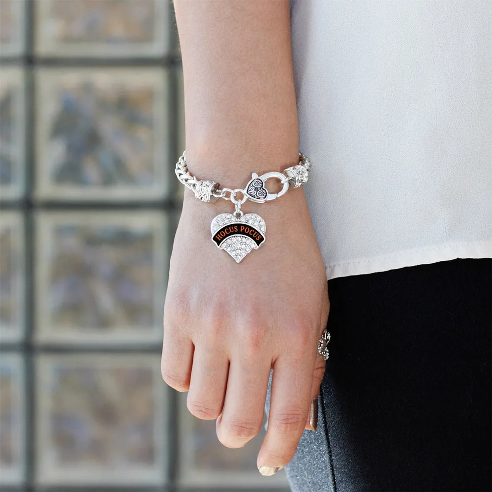 Silver Hocus Pocus Pave Heart Charm Braided Bracelet